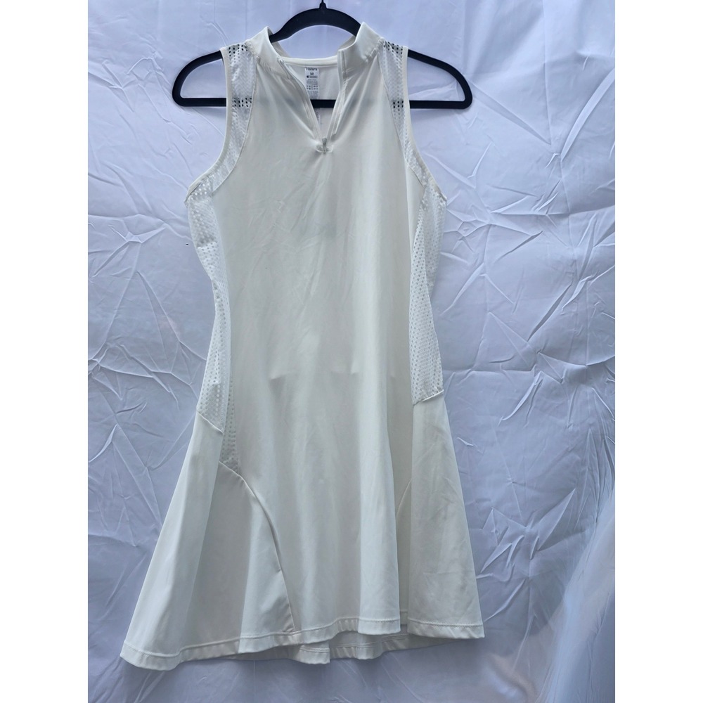 Halara White Sleeveless Tennis Dress Mesh Trim Quarter Zip Athletic Womens M NWT
